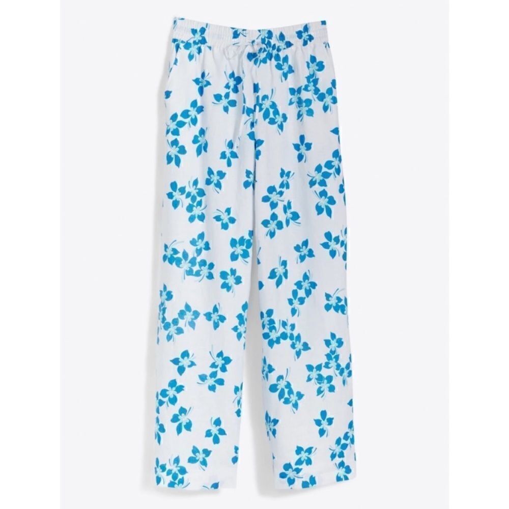 Draper James Womens XLL Waist Pants 100% Linen Tie Waist Blue Orchid Lined NWOT